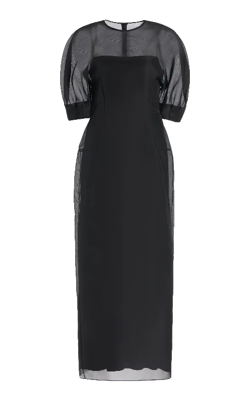 Coretta Sheer Maxi Dress with Slip in Black Silk Organza