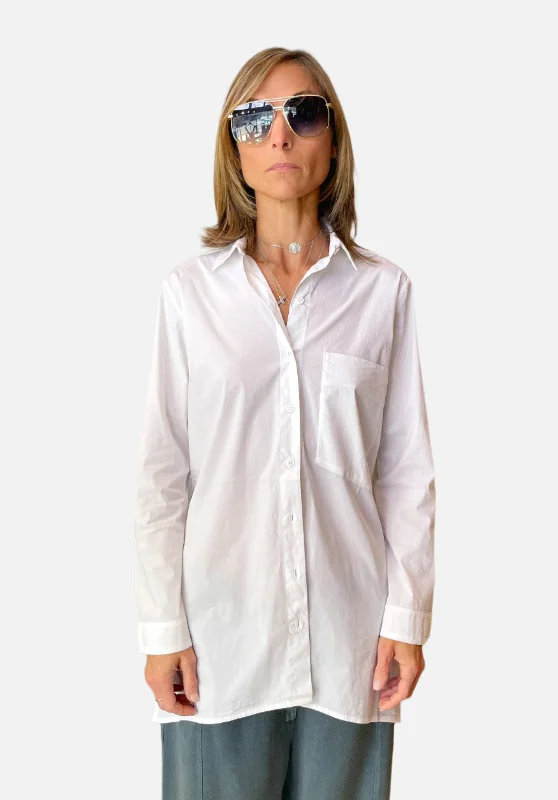 Comfort Fit Stretch Cotton Long Shirt w/ Side Vents - White