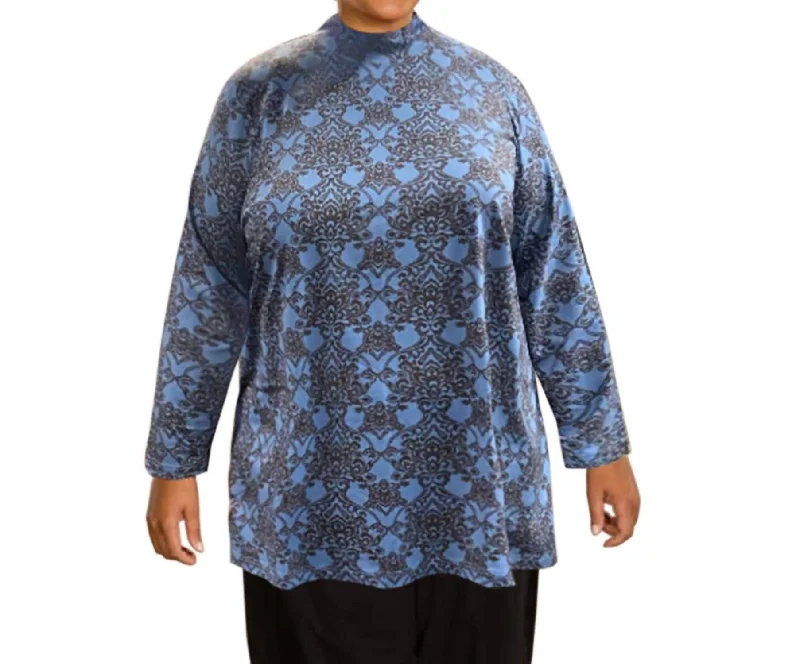 Mock Turtleneck Long Sleeve Sweater - Plus In Fjord Medallion