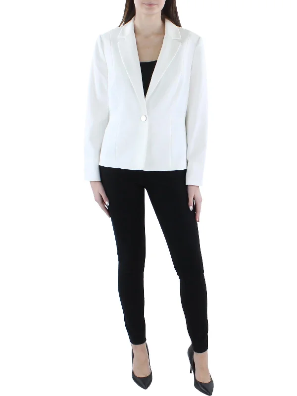 Petites Womens Woven Long Sleeves One-Button Blazer